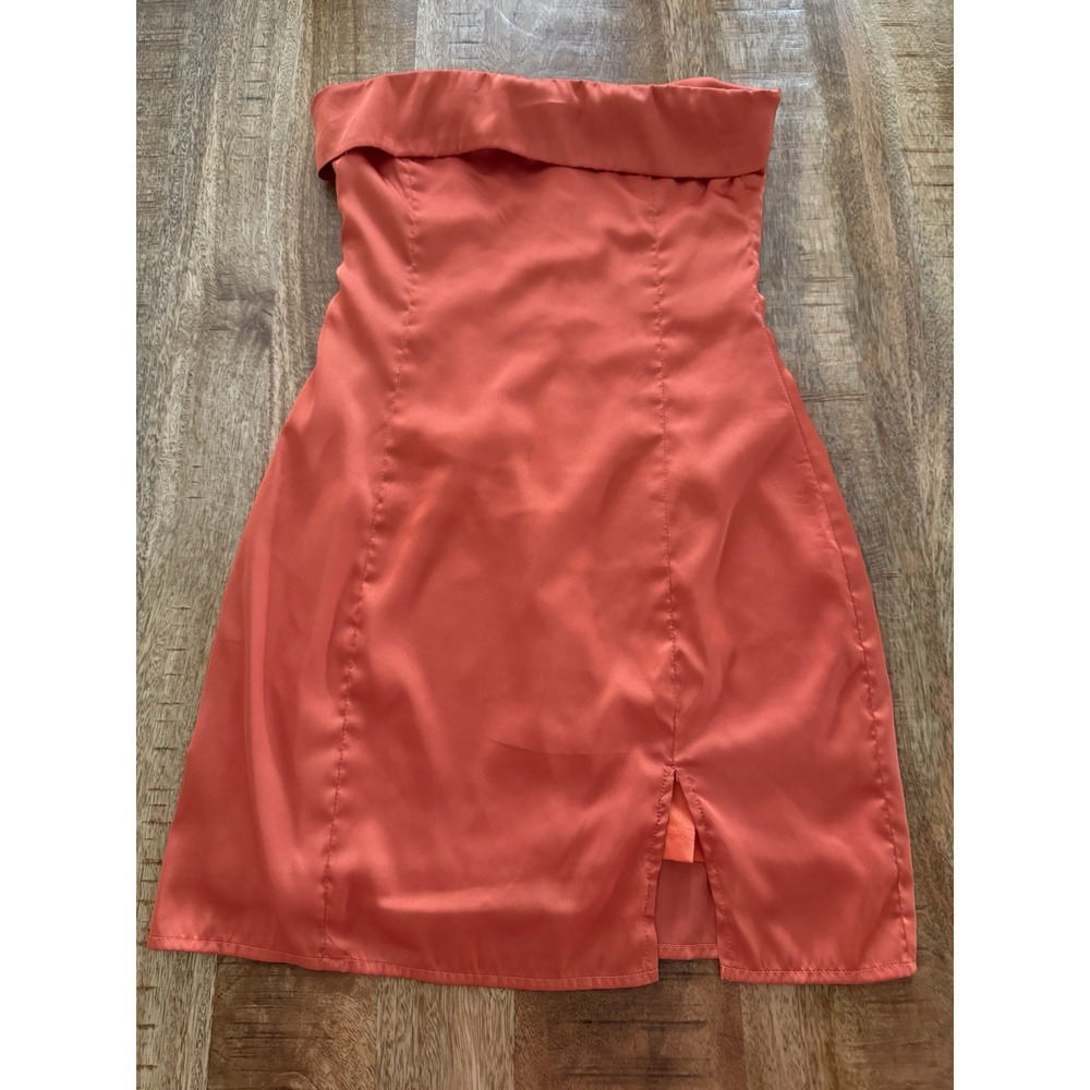 Sky to Moon Off Shoulder Midi Dress Small Coral Orange Bodycon Cocktail Lined